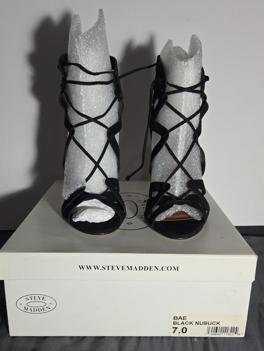 Steve Madden Bae Black Lace-Up Open-Toe Heels